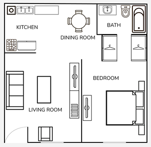 One Bedroom / One Bath - 612 Sq.Ft.*